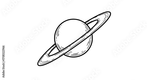 Ringed Planet Illustration: Black and White Saturn Design Element