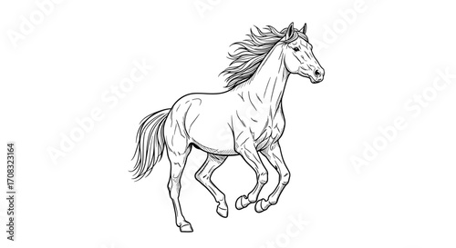 Magnificent galloping horse with flowing mane: A stunning illustration.