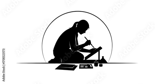 Artist diligently paints masterpiece, capturing creative passion and artistic focus in a studio setting.