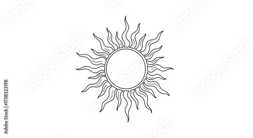 Graphic line art sun illustration on a clean white background