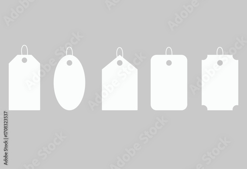 White price tag level set collection. Product sale tag. Blank price tag with  string. Discount or promotion tag level for retail business