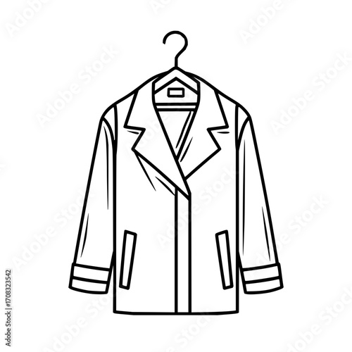Fashionable outerwear coat jacket blazer on hanger clothing apparel style wardrobe garment trendy elegant 100