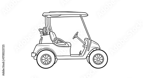 Outlined Golf Cart Ready for Color, Fun Activity Style