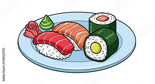 Colorful Sushi Platter: Traditional Japanese Cuisine Ready to Enjoy