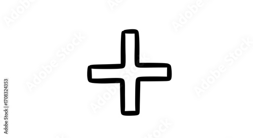 Hand-drawn plus sign illustration, simple black line art design