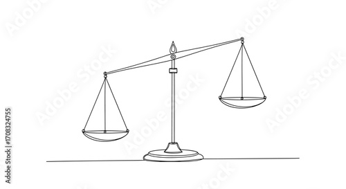 Unbalanced Scales of Justice Depicted in Continuous Line Drawing