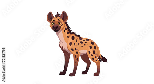 Cartoon hyena stands confidently against a crisp white background.