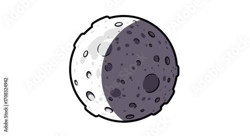 Cartoonish full moon split in half white and dark grey tone