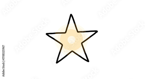Luminous Star Shining brightly with dark outline on a white background