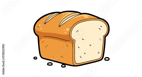 Cartoon Loaf of Bread, Fresh and Ready to Eat