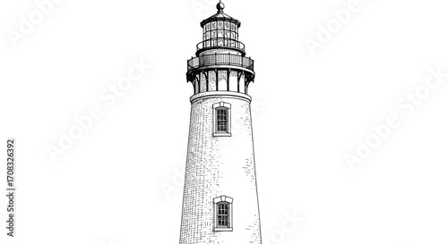 Elegant Lighthouse Illustration: A Timeless Coastal Beacon Design on White