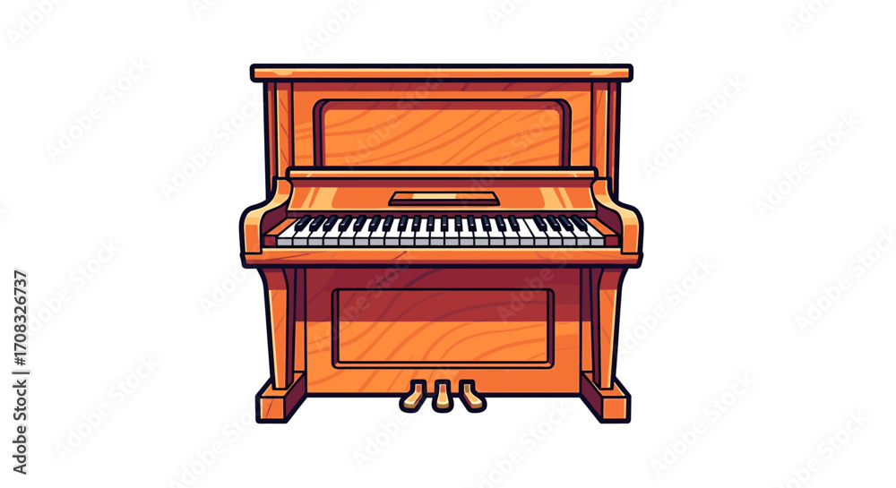 Fototapeta premium Charming Upright Piano Illustration with Detailed Wood Grain and Bold Outlines