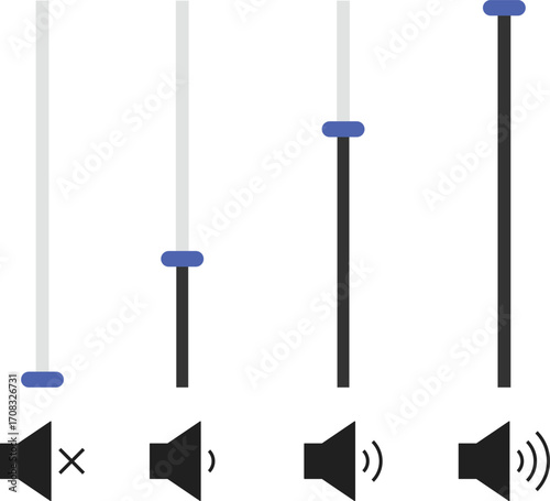 volume slider icon set. Volume bar level control sign. Audio sound control adjustment