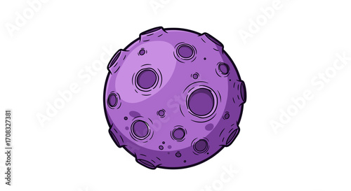 Cartoon purple moon with craters isolated on the white backdrop