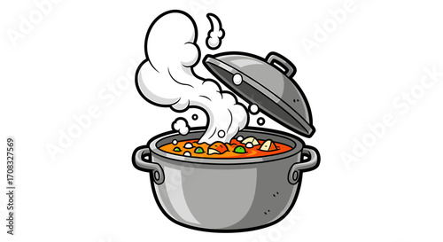 Steaming Pot of Delicious Stew with Floating Lid