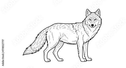 Elegant wolf illustration in black and white detailed lines