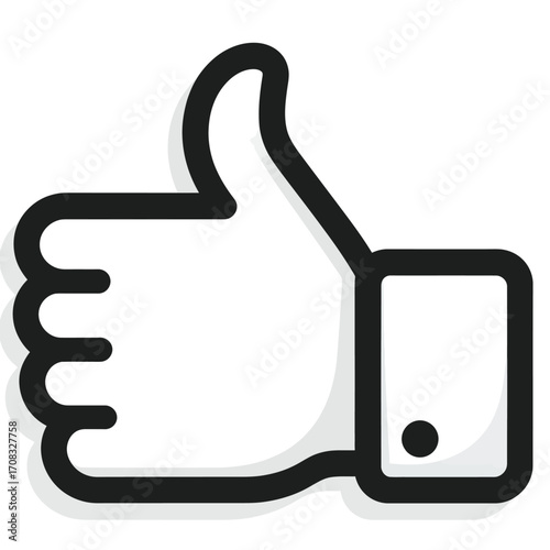 Simple graphic icon representing a thumbs up gesture of approval and positivity.