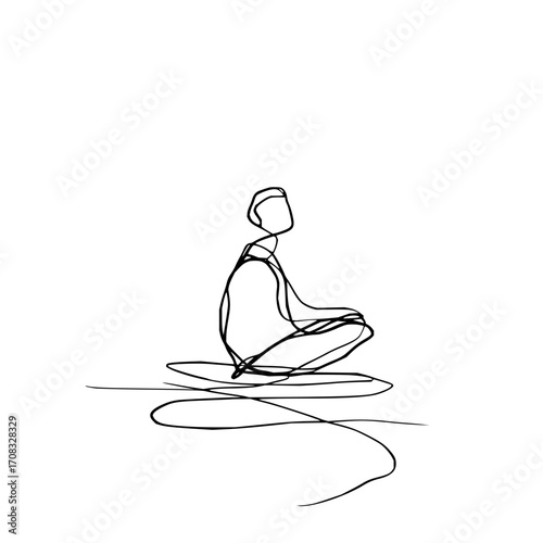 Continuous line art of person in meditation pose mindfulness and zen single line drawing yoga and spiritual art