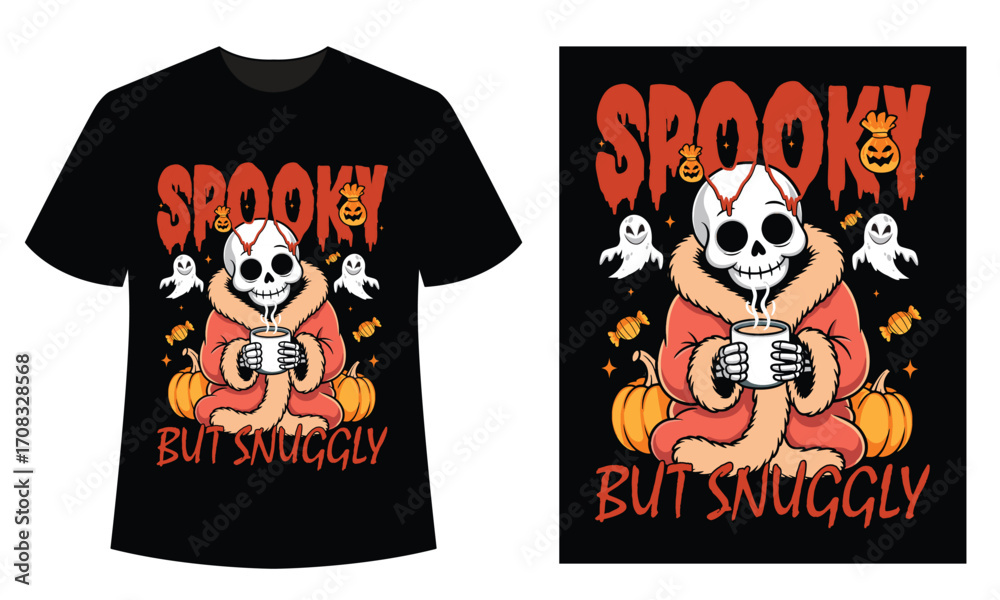 Fototapeta premium Custom Halloween Cat, Pumpkin, Ghost, Skeleton, Spooky, Cute, Funny, T-Shirt Design for Halloween Lover