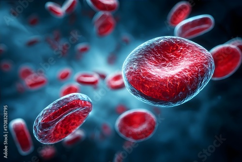 Red blood cells flow through the bloodstream.