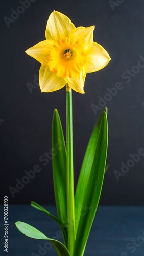 Yellow Daffodil Against Dark Background