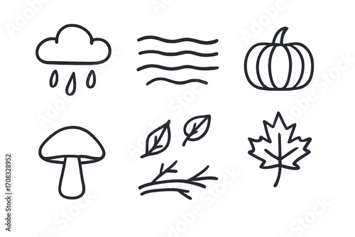 Simple line art icons for autumn and nature concepts
