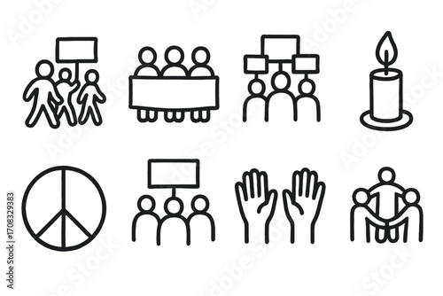 Community activism and unity icons in chalk style on dark background