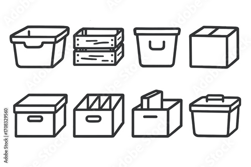 Hand drawn box collection: storage solutions in vintage style