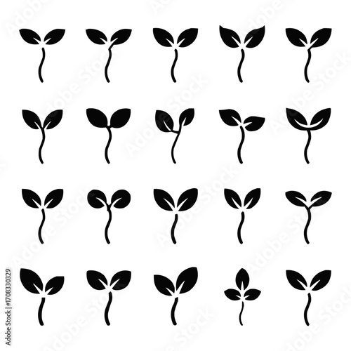 Black Seedling Plant Icon Isolated Vector Design for Agriculture and Eco Branding