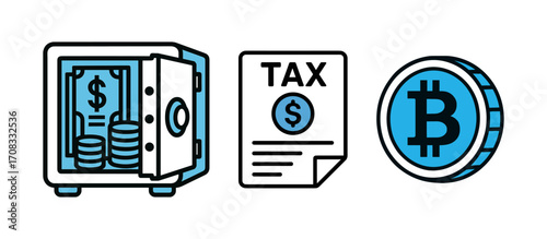 Cryptocurrency and tax safe icons