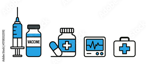 Medicines, vaccines and equipment icons