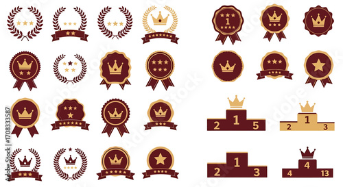 Collection of Award Ribbons, Crowns, and Medals.
