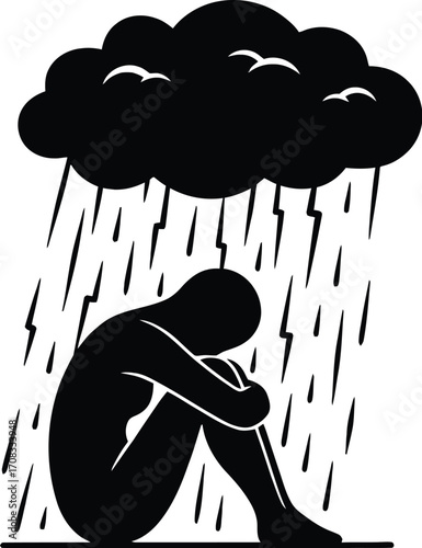 Depressed State of Mind - Black and White SVG Icon of Sadness and Mental Health

