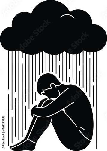 Depressed State of Mind - Black and White SVG Icon of Sadness and Mental Health

