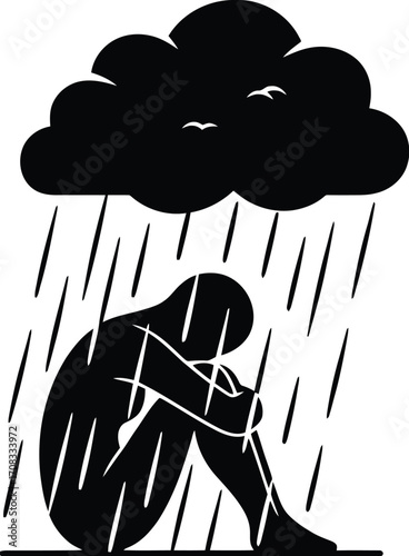 Depressed State of Mind - Black and White SVG Icon of Sadness and Mental Health

