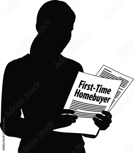 First-Time Homebuyer Silhouette: Person Reviewing Documents - Mortgage and Purchase Process