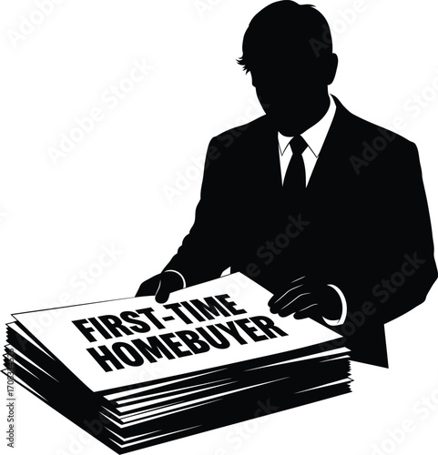 First-Time Homebuyer Silhouette: Person Reviewing Documents - Mortgage and Purchase Process