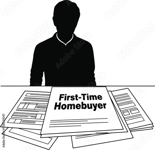 First-Time Homebuyer Silhouette: Person Reviewing Documents - Mortgage and Purchase Process