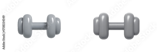 Gray dumbbells for fitness and weight training, isolated on white