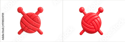Red yarn ball and knitting needles icon