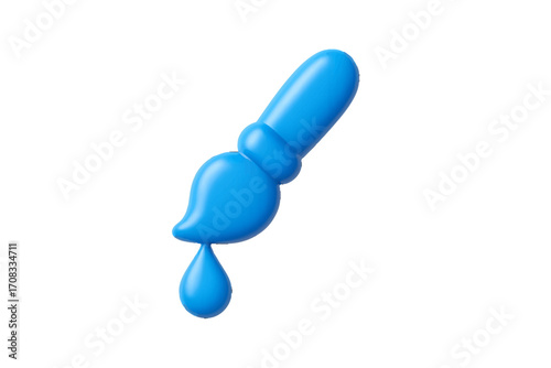 Blue paintbrush with dripping paint isolated on white
