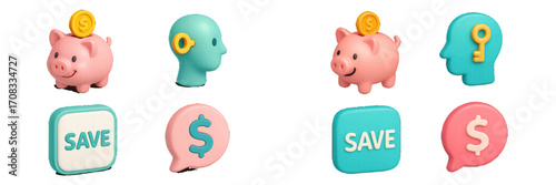 Piggy bank and head icons with dollar sign for finance and savings concept