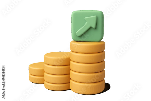 Golden coins stacked with upward arrow, symbolizing financial growth and success