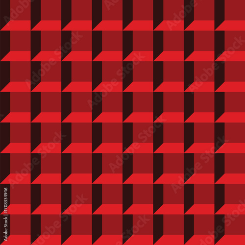 Monochromatic attic window pattern created in shades of scarlet, red, dark cabernet and burgundy