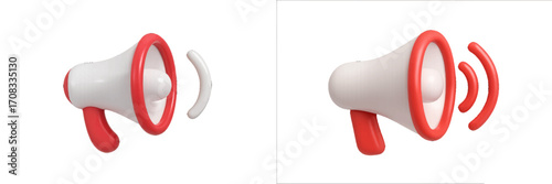 Red and white megaphone emitting sound waves