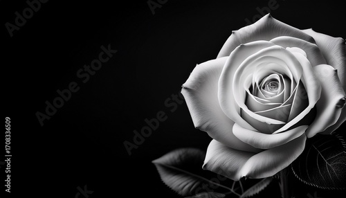 beautiful black and white rose on black background with copy space