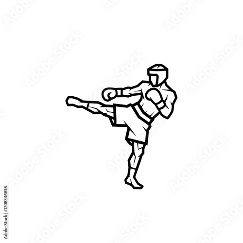 Stylized Kickboxer in Action with Protective Gear