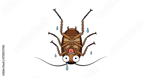 Funny Cartoon Cockroach Upside Down Illustration.