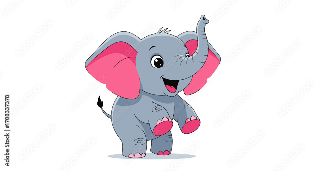 Obraz premium Cute cartoon baby elephant with pink ears and feet.