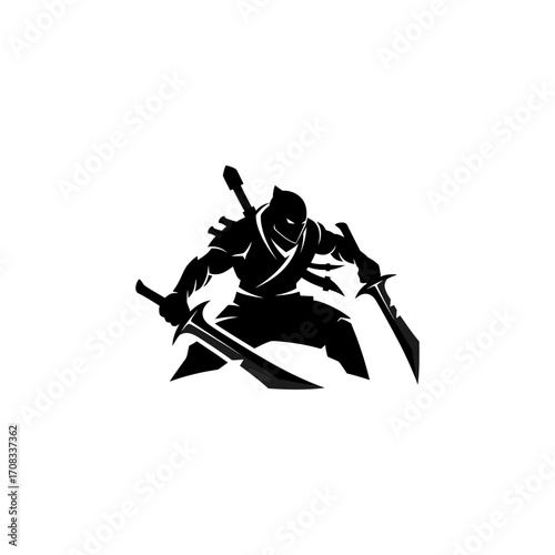 Silhouette of a Ninja Warrior with Swords